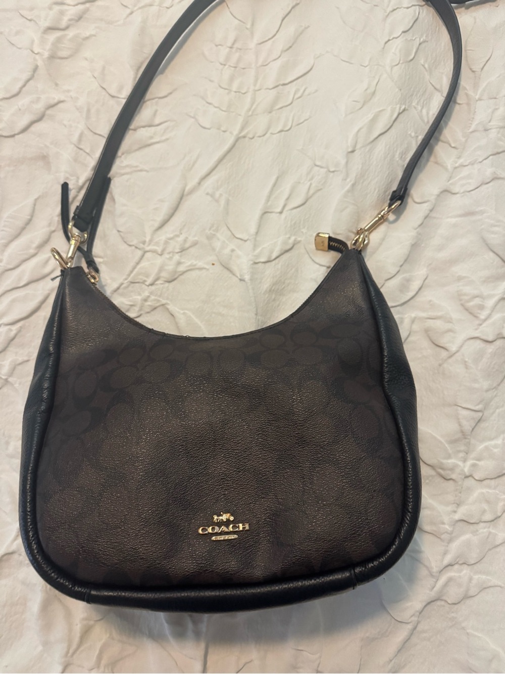 COACH Black/Brown Signature Shoulder Bag with Gold Hardware